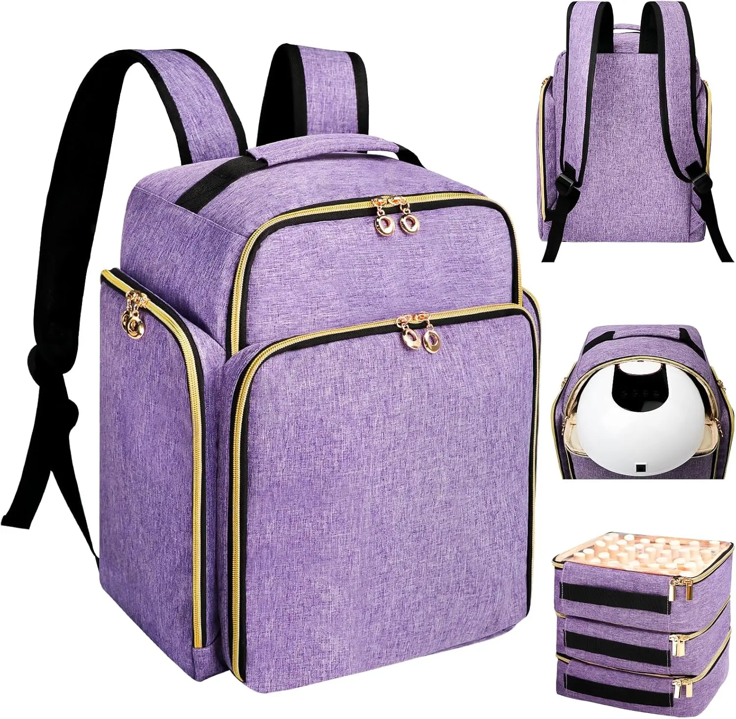 

Extra Large Nail Polish Organizer Backpack Holds 126 Bottles & UV Lamp, Portable Travel Storage with Removable Cases