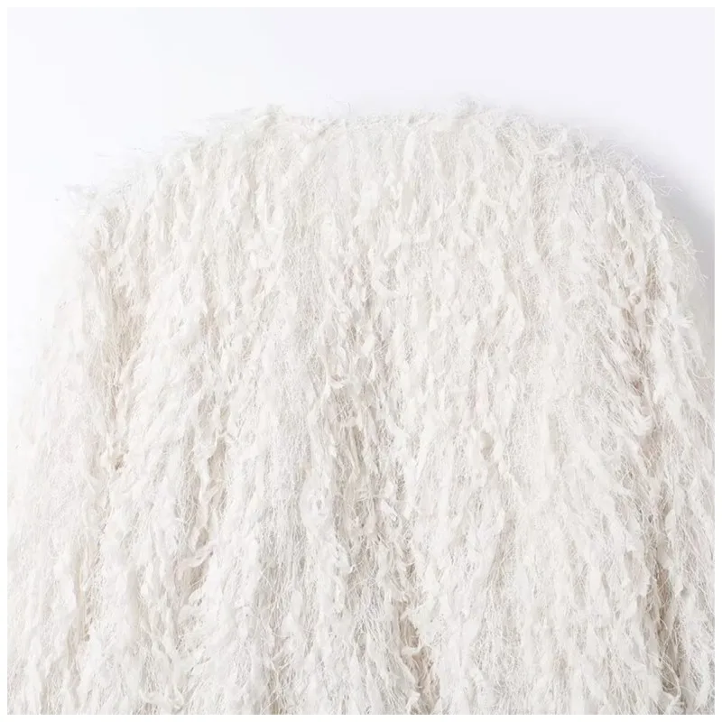 Veste en fil métallique à plumes pour femme, col rond, manches longues, manteaux courts simples et décontractés, hauts chics, automne et hiver