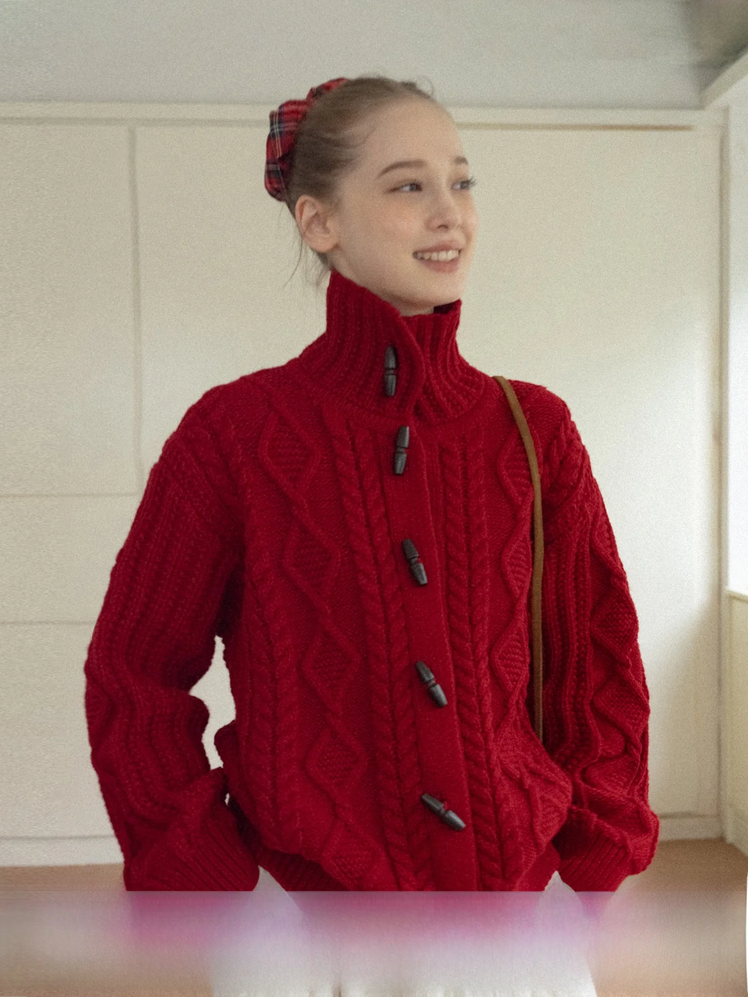 

Утепленный свободный кардиган с высоким воротником для женщин, винтажная индивидуальная верхняя одежда, вязаное пальто Eggka с длинными рукавами для осени