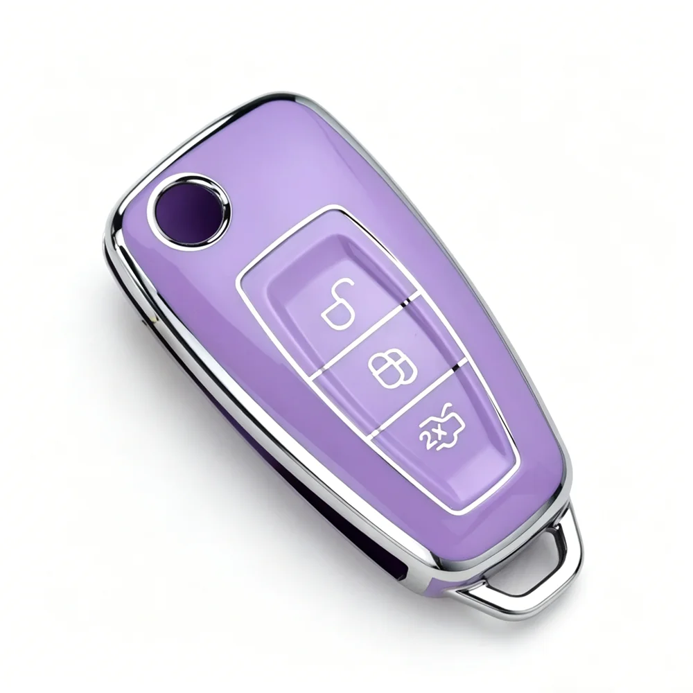 3 Buttons TPU Car Flip Remote Fob Full Key Case Cover For Ford Transit Connect Custom Focus C-Max Procter Shell Key Chain