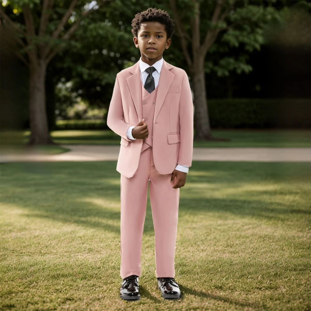 

Cute Pink Kids Slim Fit Dresswear Suit Set Wedding Ring Bearer Outfit Comfortable Boys Suits 4 Pieces For Performance Activities