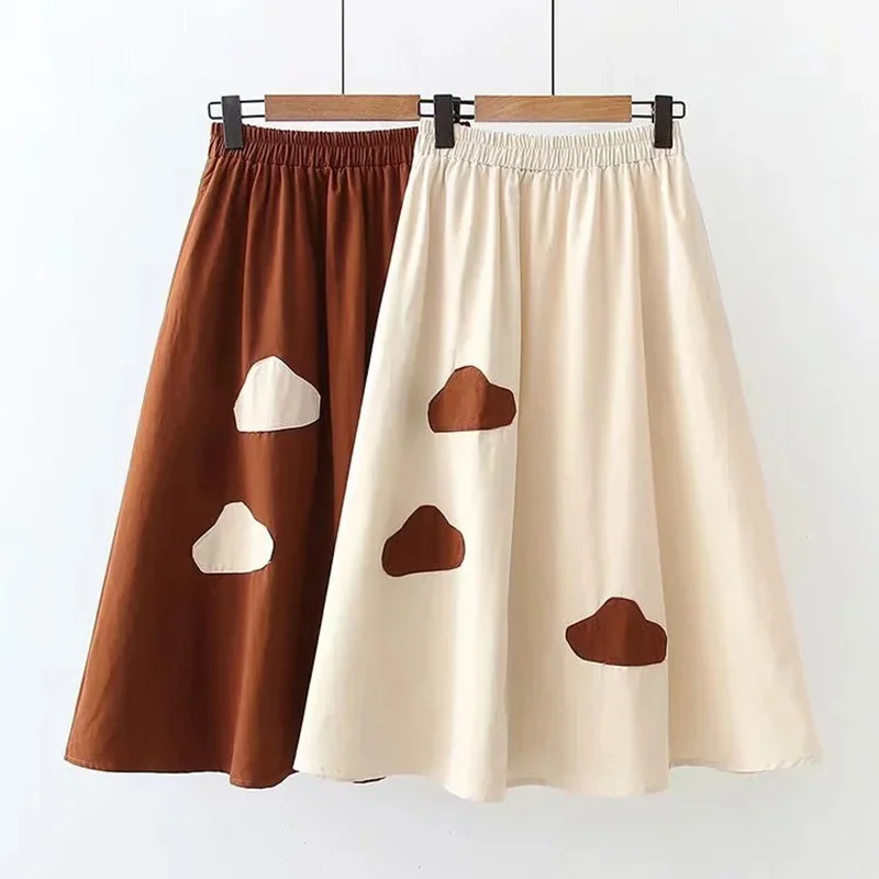 Japanese Kawaii Cloud Midi Skirt Women Aesthetic Vintage Elastic High Waist  A Line Casual Summer Fashion 2022 Long Skirts