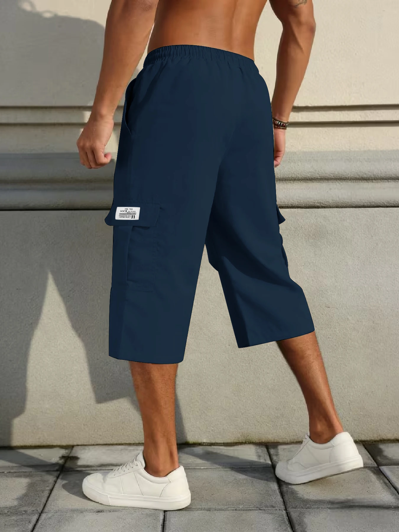 Herren-Shorts, Freizeit-Jogginghose mit mehreren Taschen, gewebte, elastische, weiche und bequeme, einfarbige, schlichte Hose für Outdoor-Sportarten – Detail 2