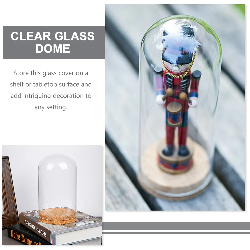 

2pcs Glass Cover Display Simple Preserved Flower Wooden Cork Transparent Dome Clear Glass Decor Vase Home Office