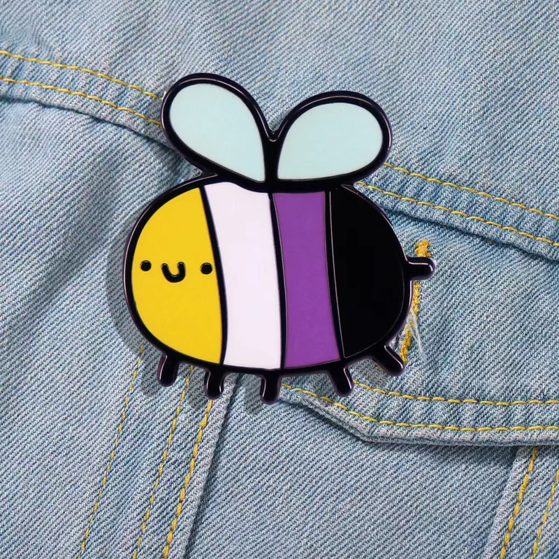 Non-Binary Bee Brooch Cute Animal Badge Fashion Backpack Pin Unique Jewelry Gift Clothes Bag Accessory for Friends