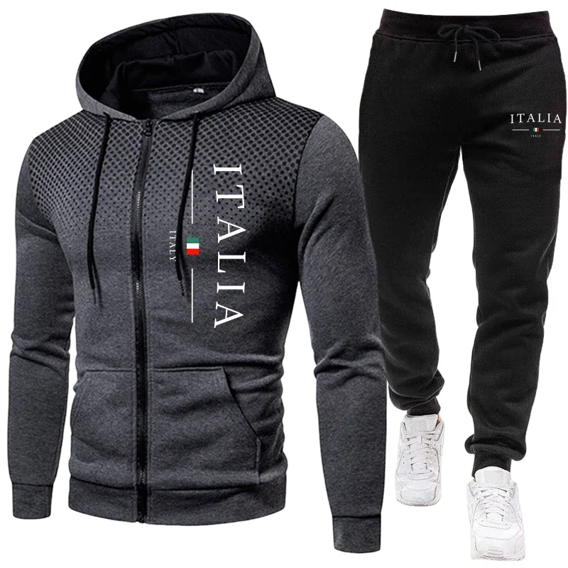 

Autumn Winter Popular Men's Tracksuit Zipper Hoodie and Sweatpants Urban Casual Sporty Jogging Suit Male Daily Training Outfits