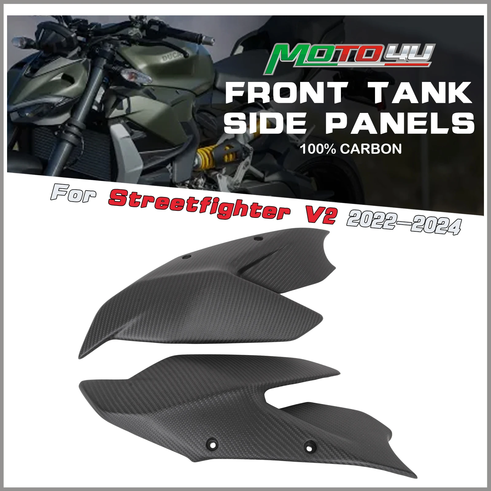 

For DUCATI Streetfighter V2 2022 2023 100% Carbon Fiber Front Tank Side Panels Spoiler Covers Protector Motorcycle Fairing Parts
