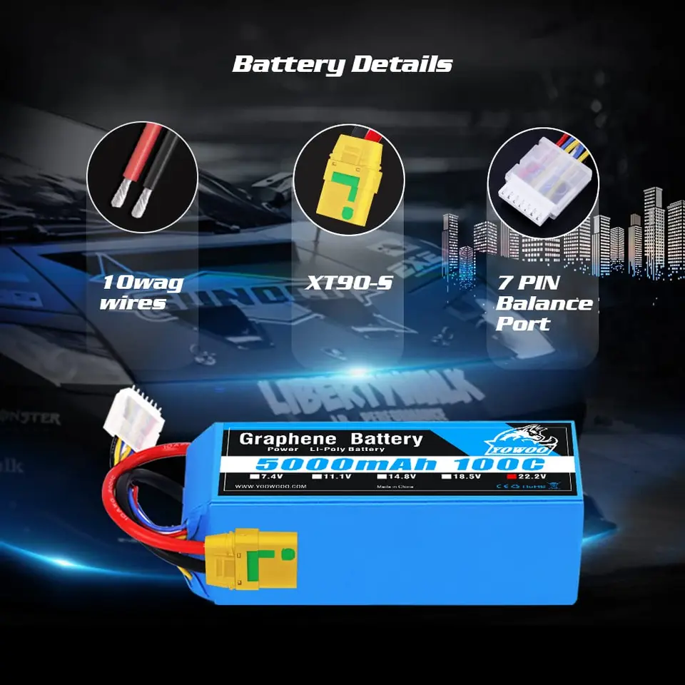 YOWOO Graphene RC 2S 3S 4S 5S 6S Lipo Battery 5000mah 6000mah 7.4V