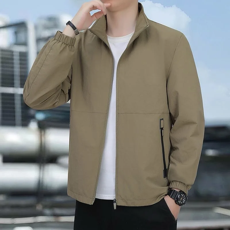 

Мужская куртка COMXZ, осень 2021, премиум-класса, для кемпинга, высокая мода, минималистичная куртка с воротником-стойкой, свободная однотонная верхняя одежда