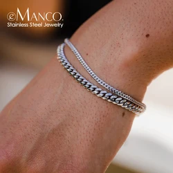 eManco Silver Color Bracelets Men Stainless Steel 4MM/6MM/8MM  Bracelet Classic Trendy Punk Charms Cuban Chain Bracelets