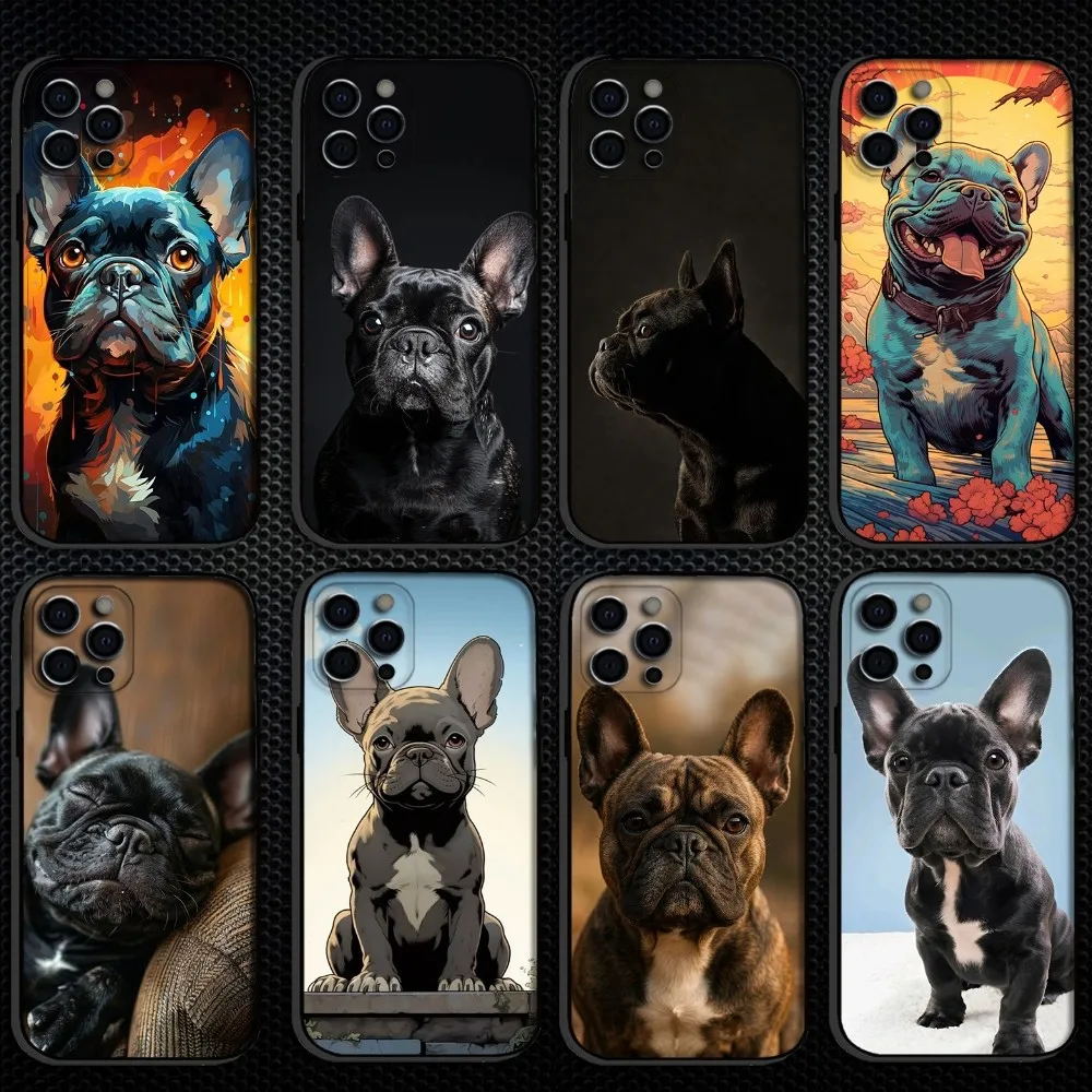 

Frenchies French Bulldog Dog Phone Case For iPhone 16,15,14,13,12,11 Plus,Pro Max, Soft Silicone Black Cover