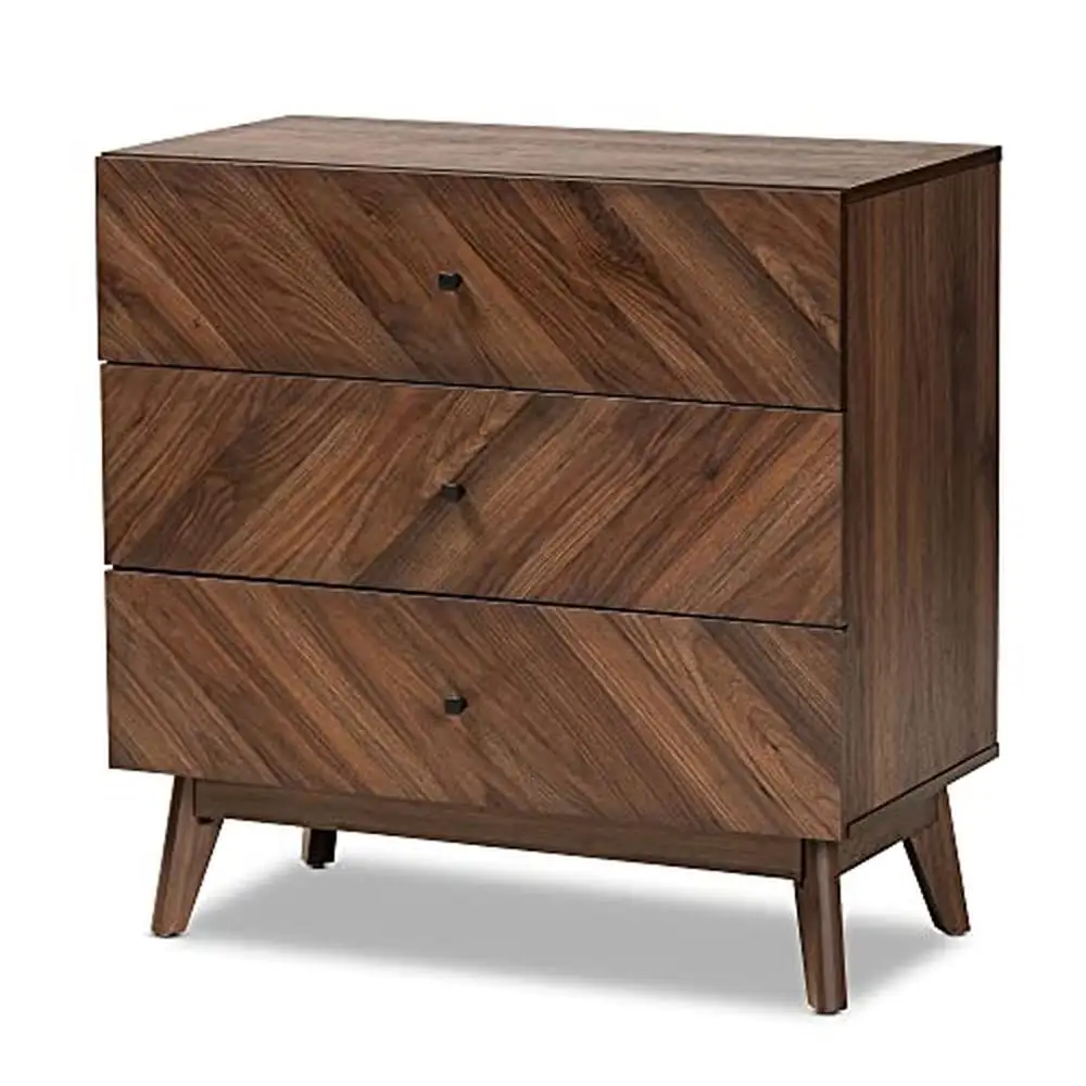 Meados do século moderno Walnut Brown Chest, solução de armazenamento de 3 gavetas