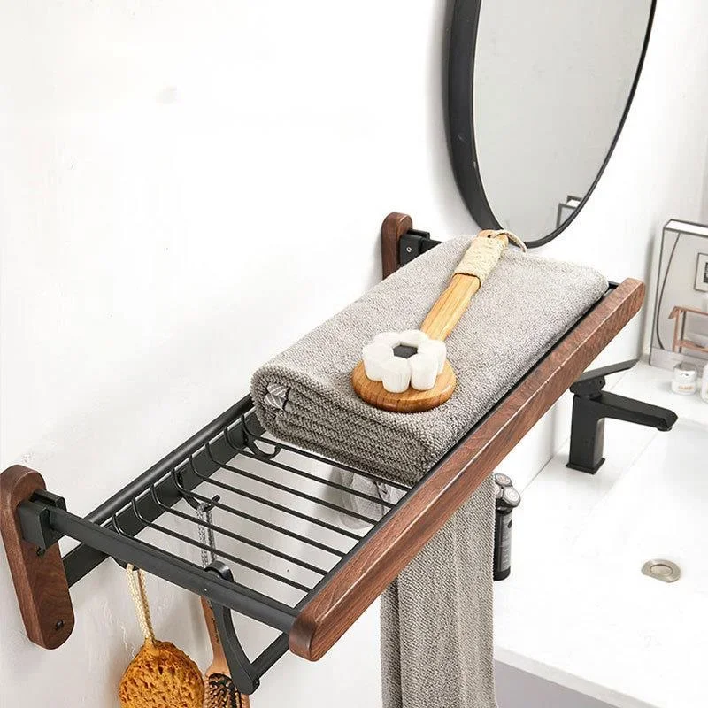 Solid Wood Bathroom Towel Rack Without Punching Toilet Wall Hanging Storage Rack Light Luxury Toilet Folding Towels Stand