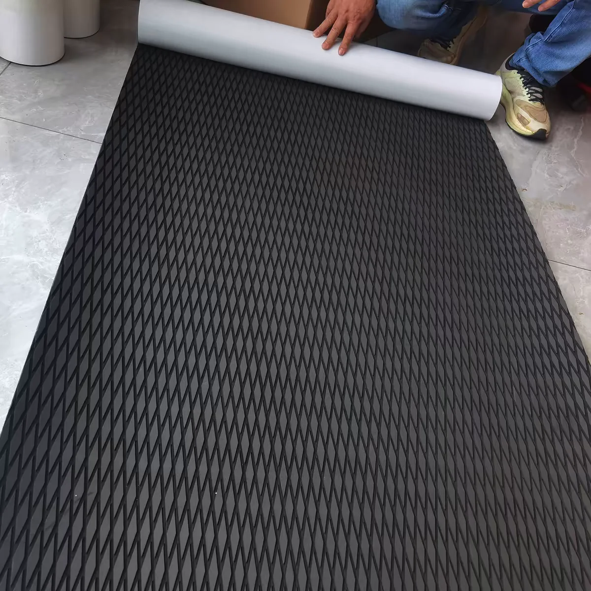 Black EVA Nautical Rug EVA Foam Boat Self Adhesive Flooring Faux Teak Decking Sheet Pad Marine Yacht RV Deck Mat Peel and Stick