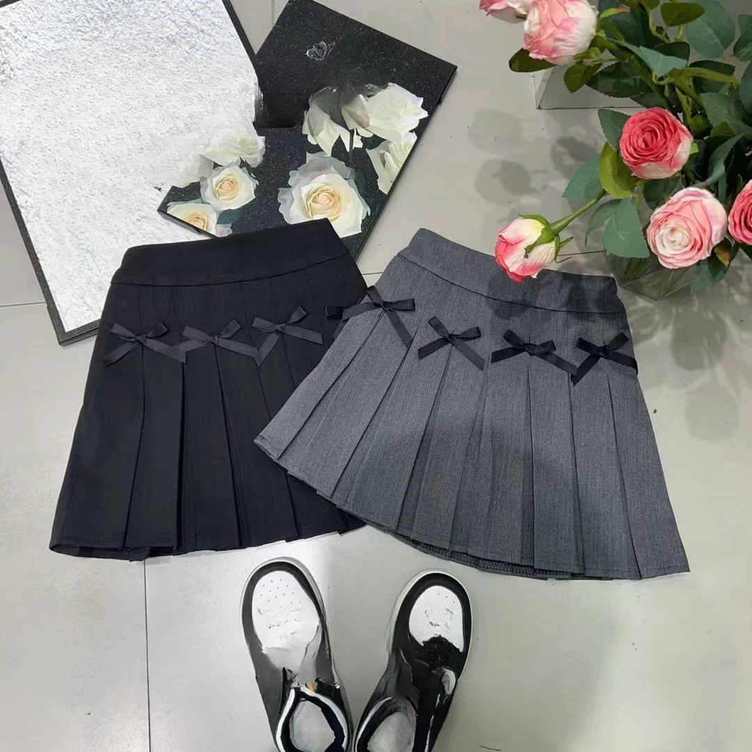 

Black pleated skirt for girls clothes bow 2025 new 2-7years old
