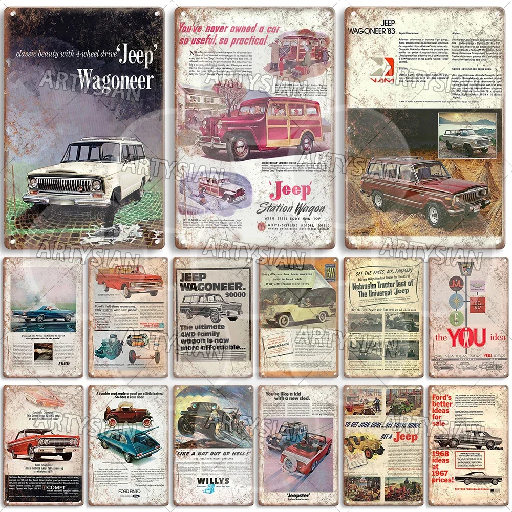 Automobile Metal Sign Car Truck Van Pickup Bus Ads Metal Plaque Jeep Wagoneer Station Wagon Jeepster Ford Comet Pinto Ranchero