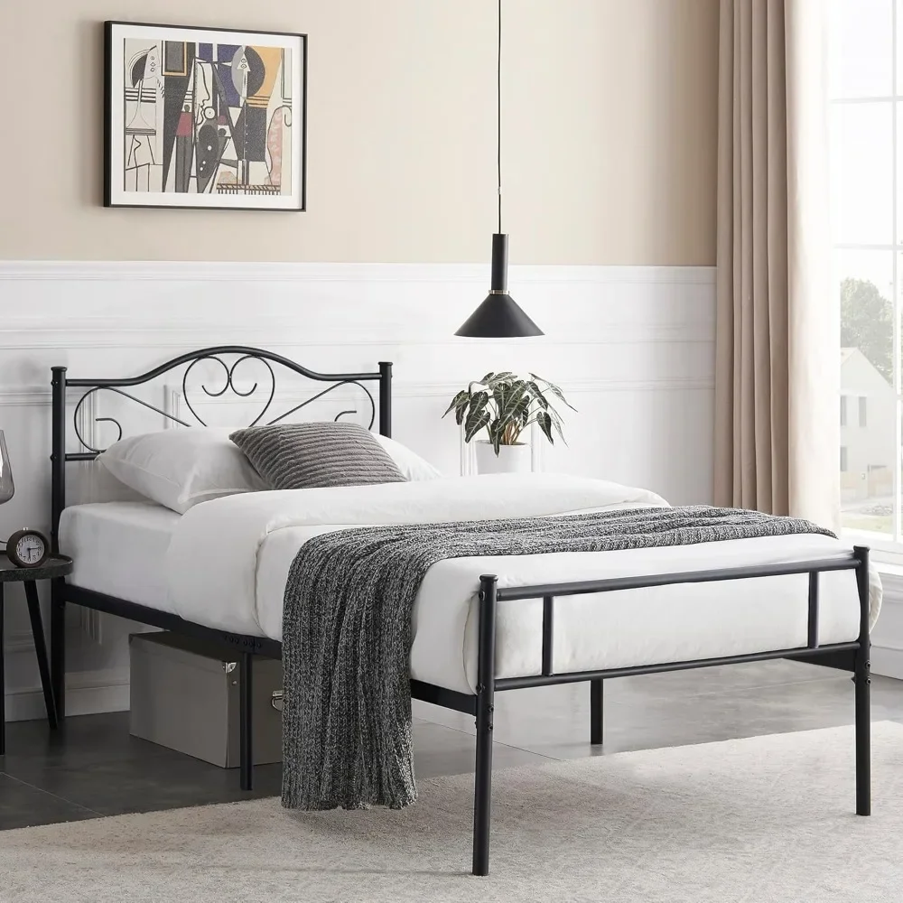 Metal Plataforma Bed Frame com cabeceira, aço Slats colchão Foundation, sem Box Spring Needed