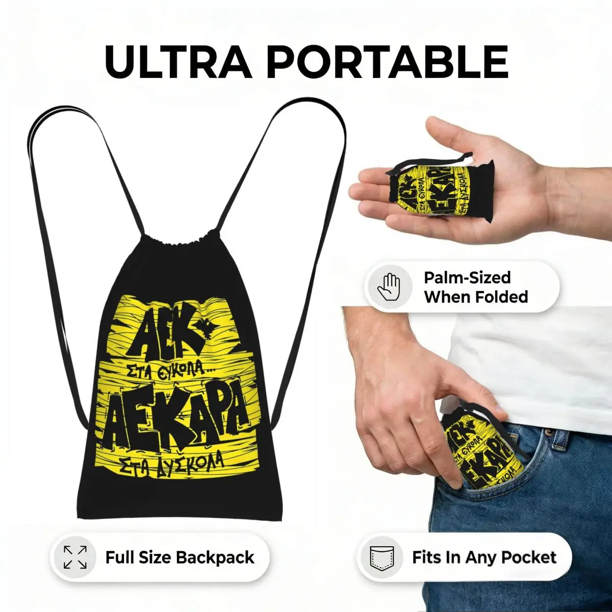 AEK ATHENS Drawstring Backpack Sports Gym Bag Lightweight Foldable Storage Drawstring Bag for Men Women