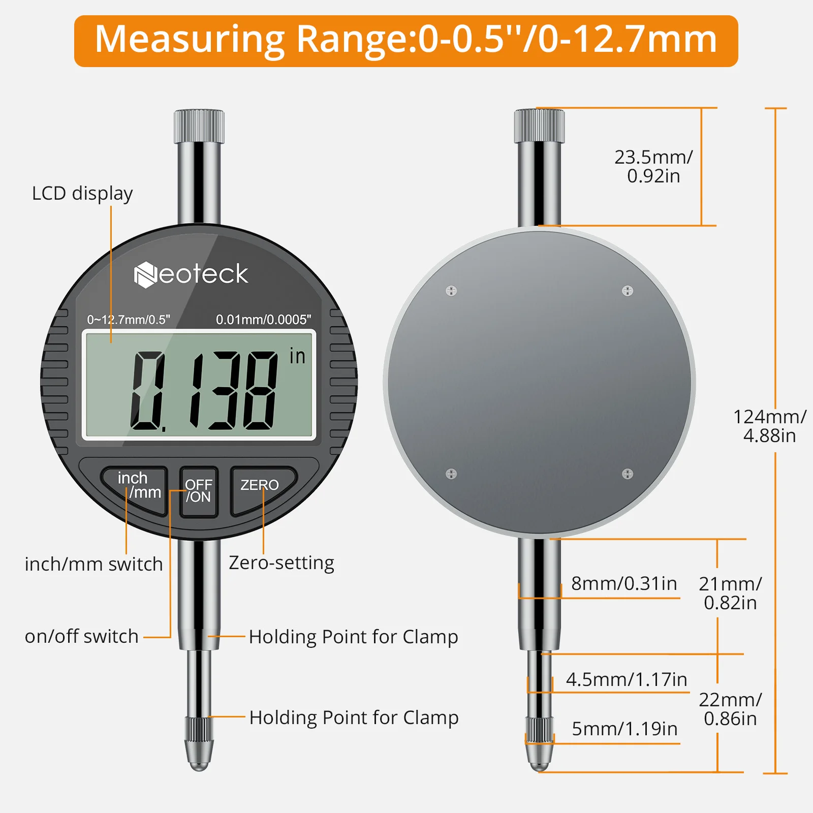 Neoteck 2-6 Inch Digital Indicator Bore Gauges 0.01mm Accuracy Dial Bore Gauge Internal Measurement Cylinder Tool 50-160mm