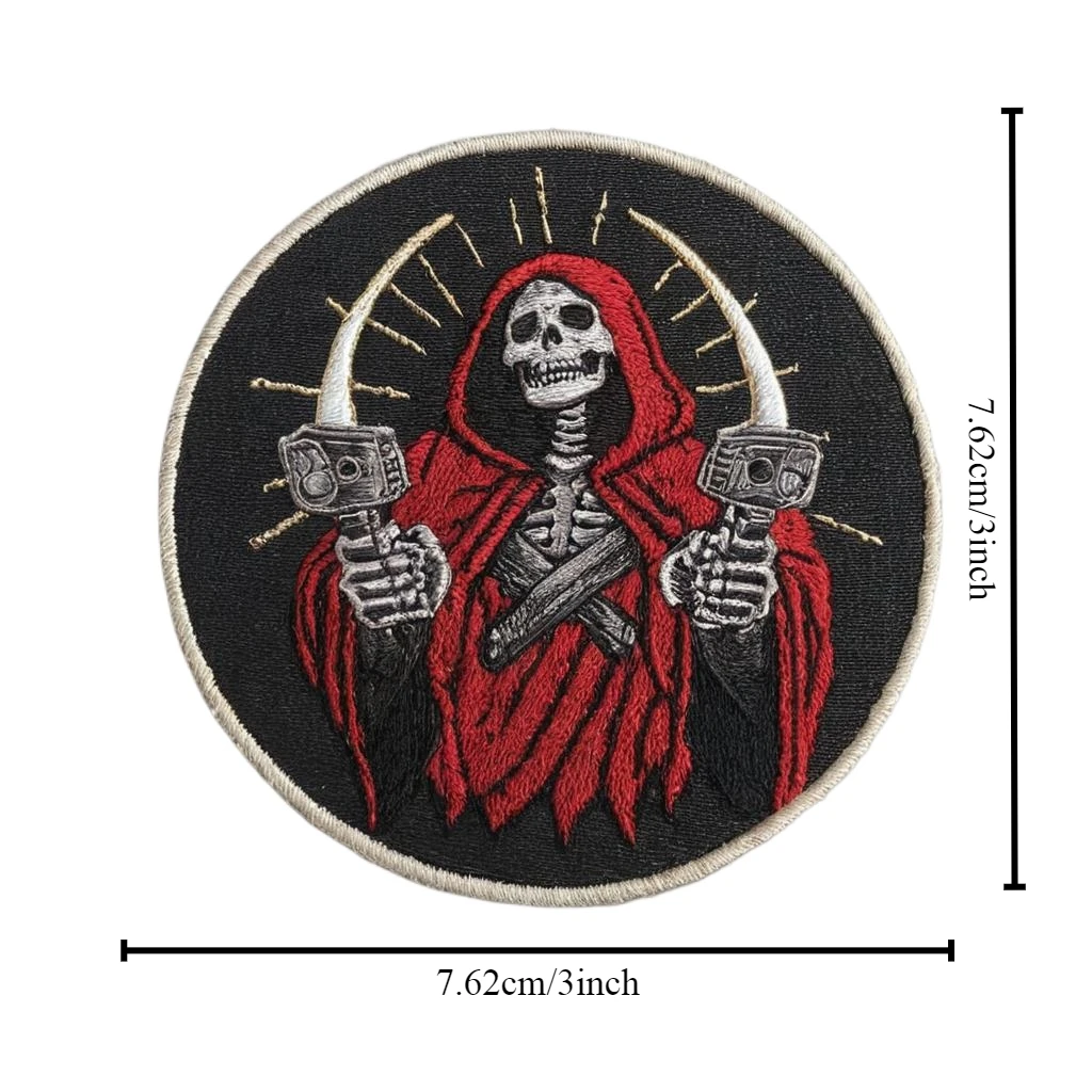 Death Reaper Scythe Embroidered Patch Death Summon Morale Armband Skull Harvester PVC Night Light Backpack Patches for Clothing