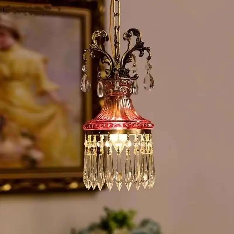 

Retro copper luxury crystal chandelier pendent wall light for living bedroom bedside lamp home decor suspended lamp furniture