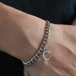 New Classic A-Z Initial Letter Bracelet Men Handmade Silver Color Stainless Steel Chain Bracelet for Men Jewelry Gift