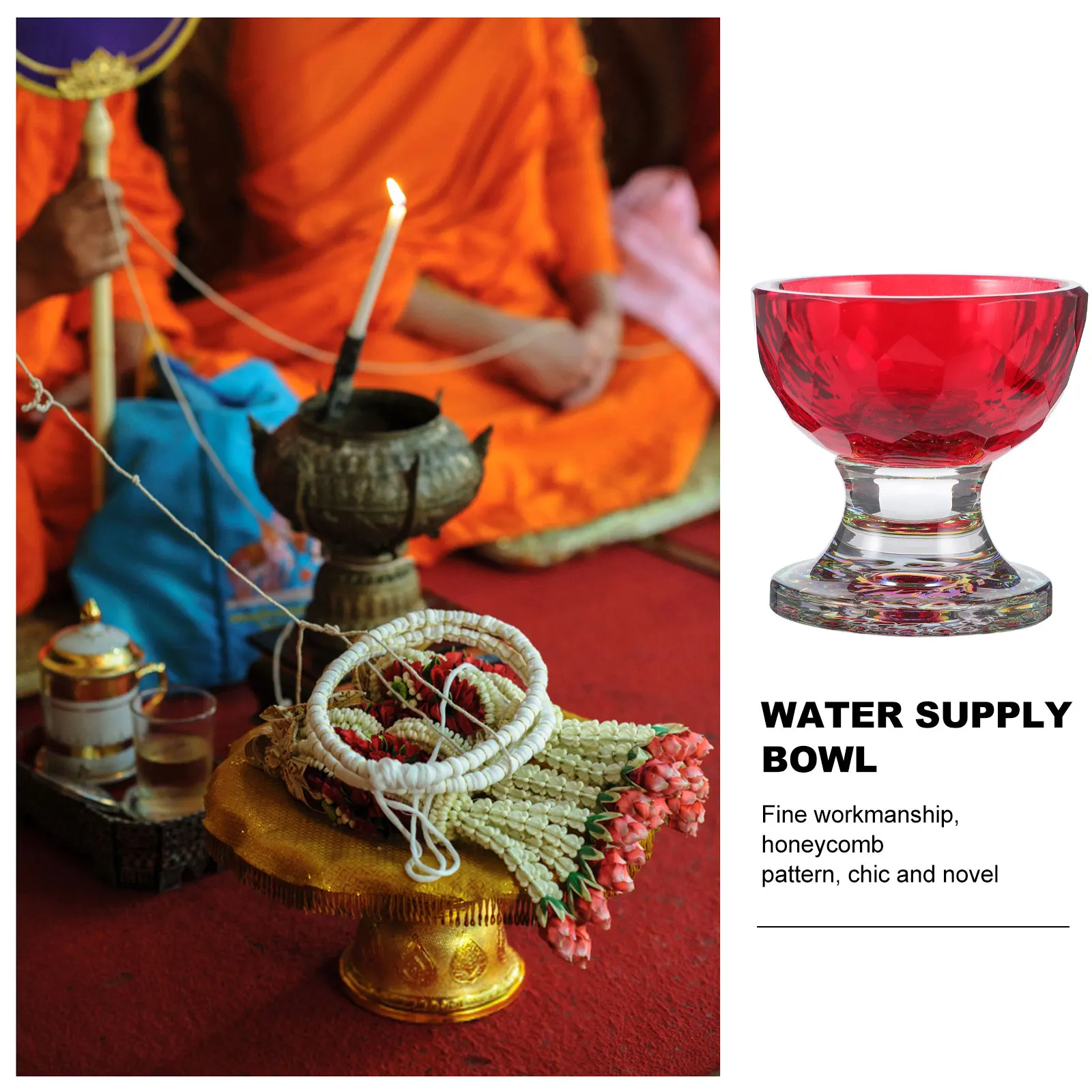 

1Pcs Offering Bowl Buddha Clear Glass Temple Bowl Calming Floating Tea Light Decorative Food Storage