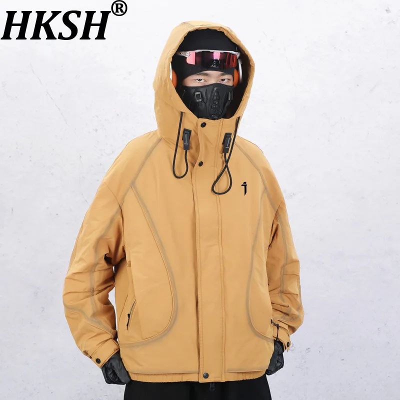 HKSH Spring Autumn Winter New Men Tide Chic Ins Dark Safari Style Hooded Jackets Y2K Casual Oversized Outdoor Down Coats HK28758