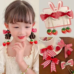 Red Cherry Cloth Bow Hair Clip Sweet Girl Double Layer Lace Strawberry Side Barrettes Lolita Headdress