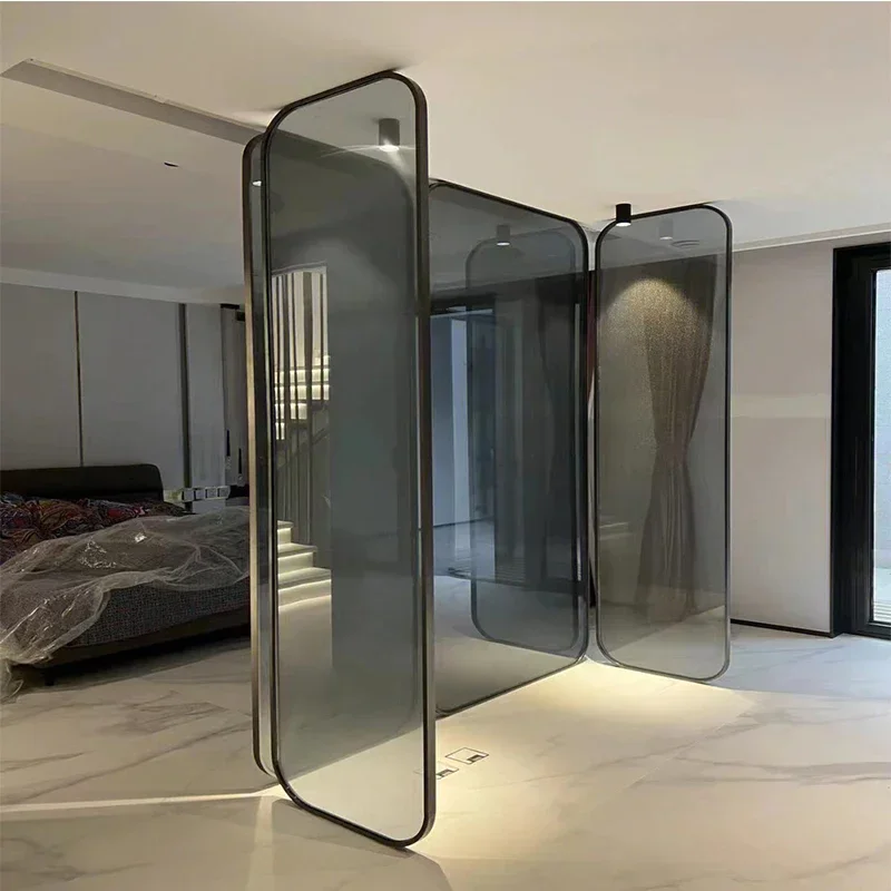 Custom-made stainless steel metal wire-clamped tempered glass screen living room entrance simple partition