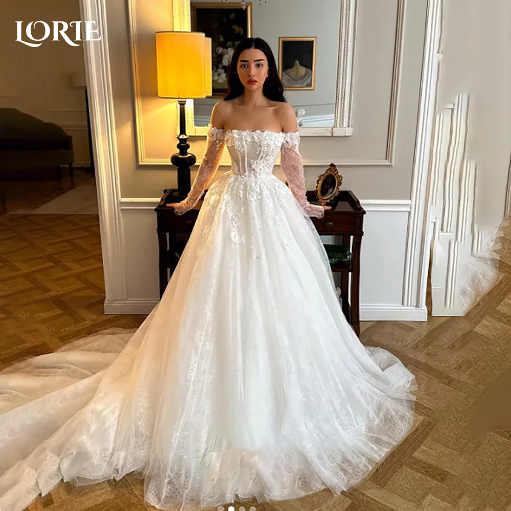 

LORIE Vintage Lace Mermaid Wedding Dresses Pleats 3D Flowers Bridal Gowns Appliques Long Sleeve Corset Bride Dress Customized