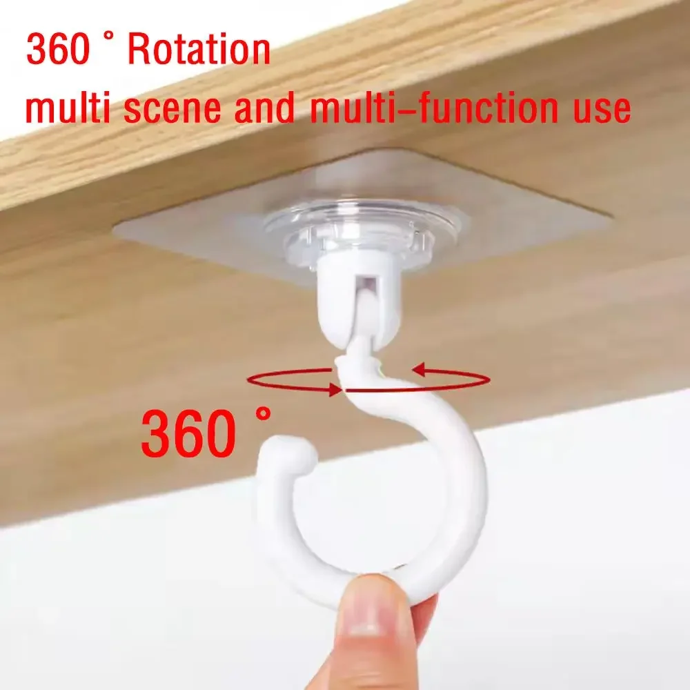 2024 Ceiling Rotary Hook Strong Household Multifunction Adhesive Hook Kitchen Bathroom Wall Key Hanging Door Back Coat Hook