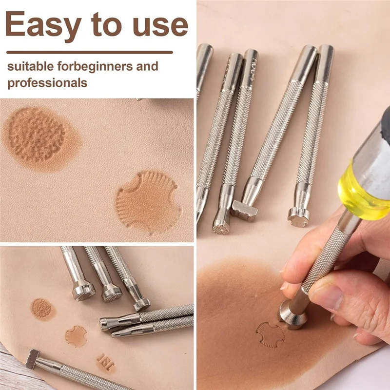 

A20F-6Pcs Leather Stamp, Alloy Steel Leather Carving Stamping Punching Tools For Leather Craft Design Working- Silver