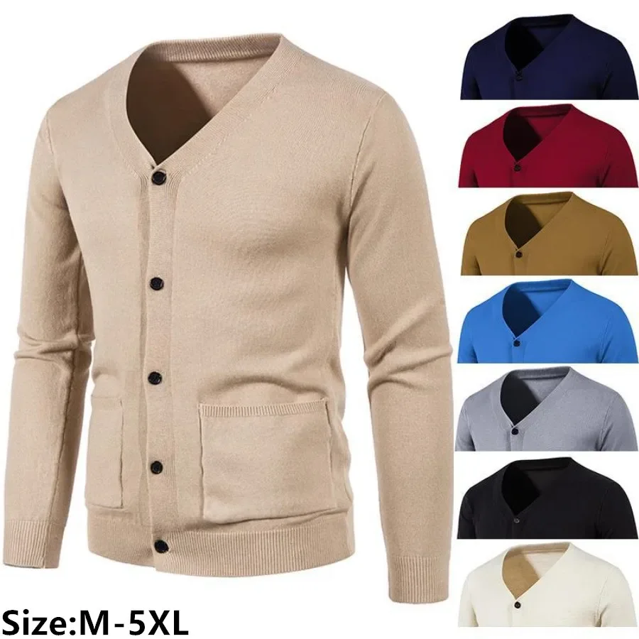 

2025 Spring Autumn Cardigan New Men's V-neck Knit Sweater Coats Man Solid Casual Sweater Cardigan Jacket Slim Knitwear Tops Male