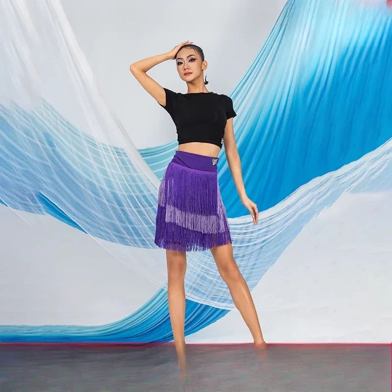 Women Latin Dance Skirt Tassels Fringes Dress Ballroom Salsa Samba Tango Layer Competition Performamnce Salsa Latin Fringe Skirt