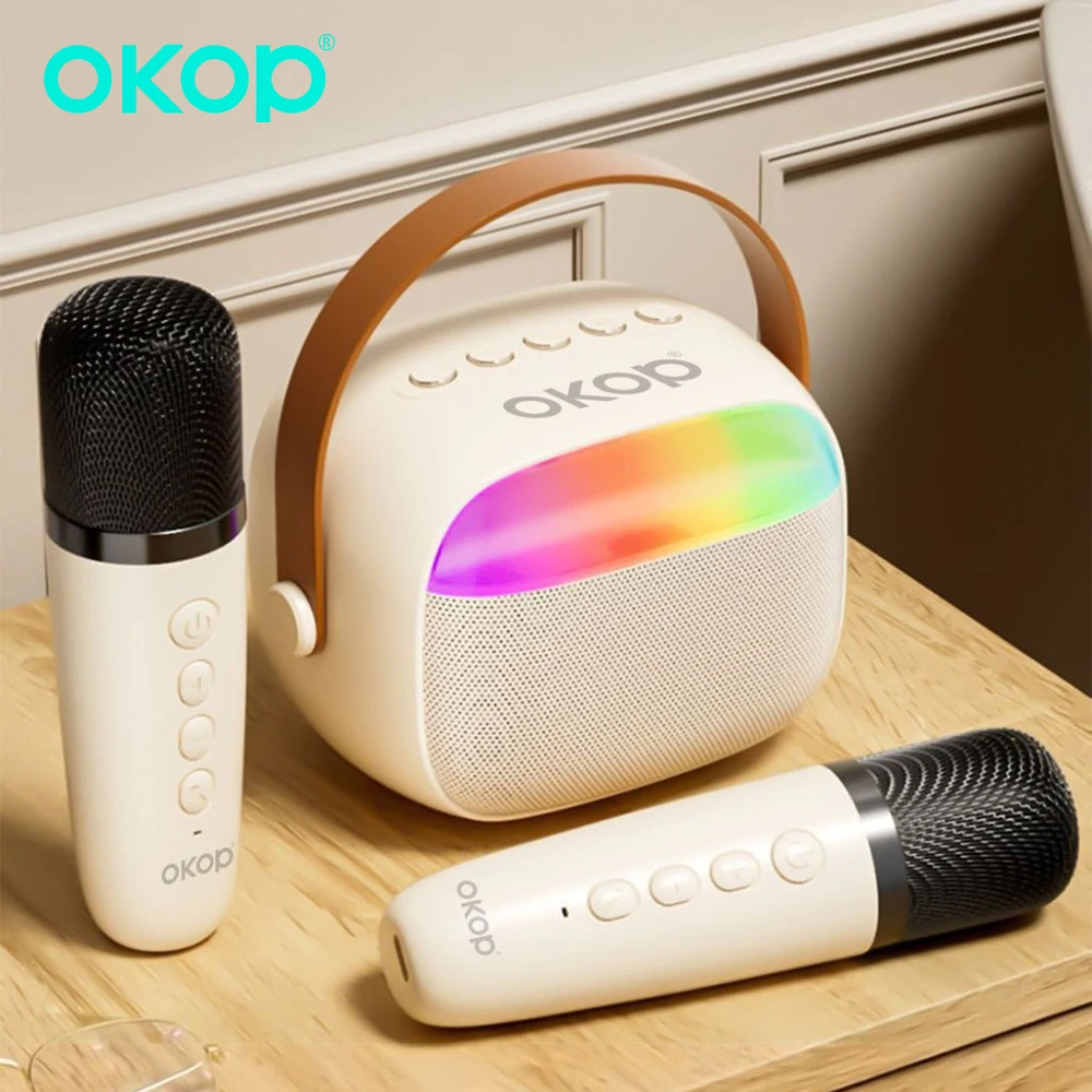 

OKOP Bluetooth Speaker Karaoke Stereo RGB Ambient Light Long Battery Life Subwoofer Comes Double Mark Jbl Speaker Caixa De Som