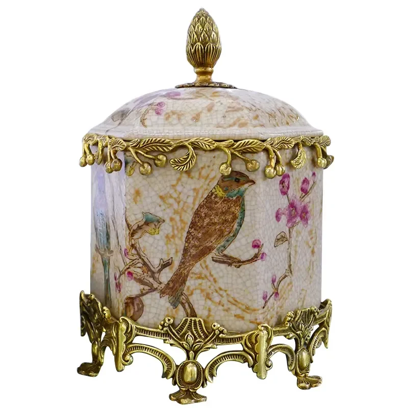 Vintage Brass Ceramic Storage Jar with Lid for White Tea Coffee Sugar High Quality Antique Luster Home Decoration Container