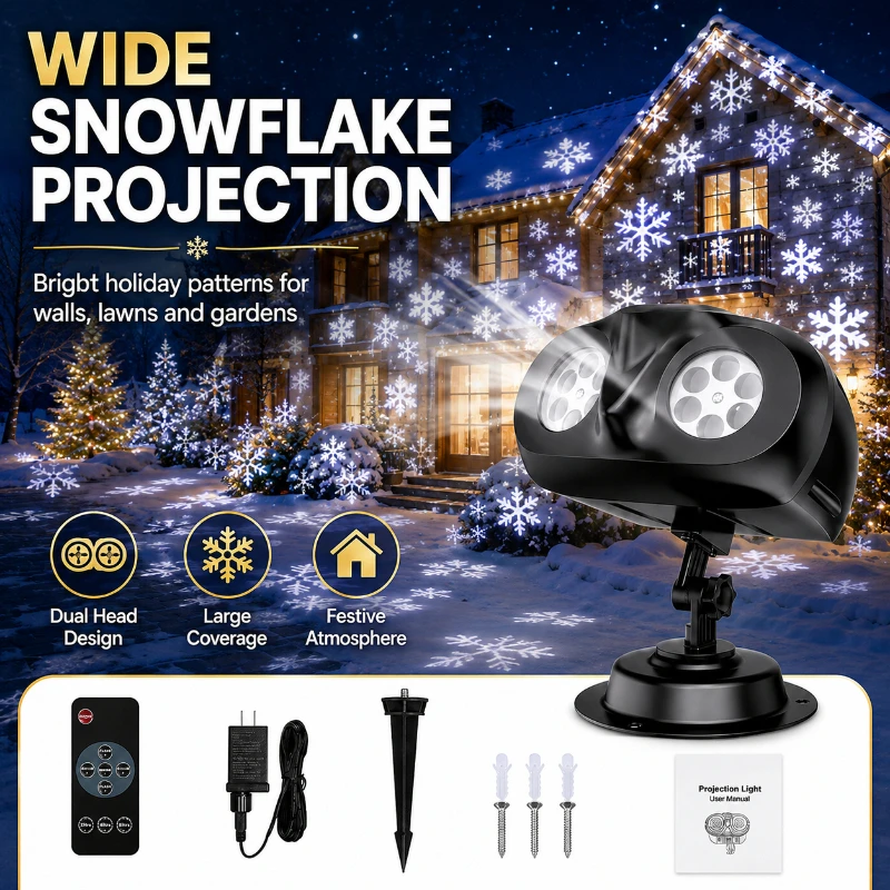 Christmas Dual Lens Snow Pattern Projection Lamp IP Waterproof Outdoor Yard Lawn Plug In Decor Light