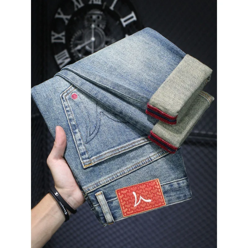 New Jeans Men'S Fashion Brand Retro Nostalgia Slim Straight Leg Men'S Pants High-End Washed Casual Elastic Fashion Denim Pants