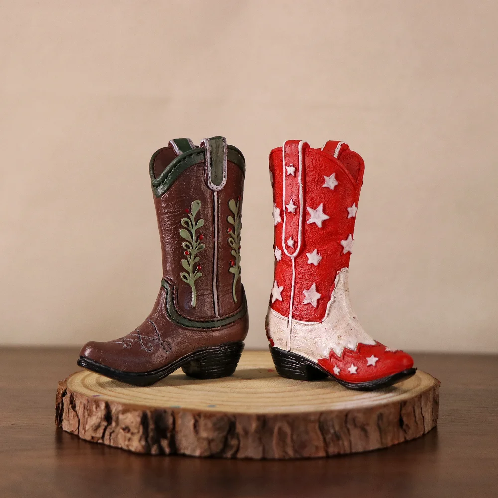 American Style Cowboy Boot Statue Resin Long Boots Figurine Desktop Ornament Home Living Room Bookshelf Wine Cabinet Decoration
