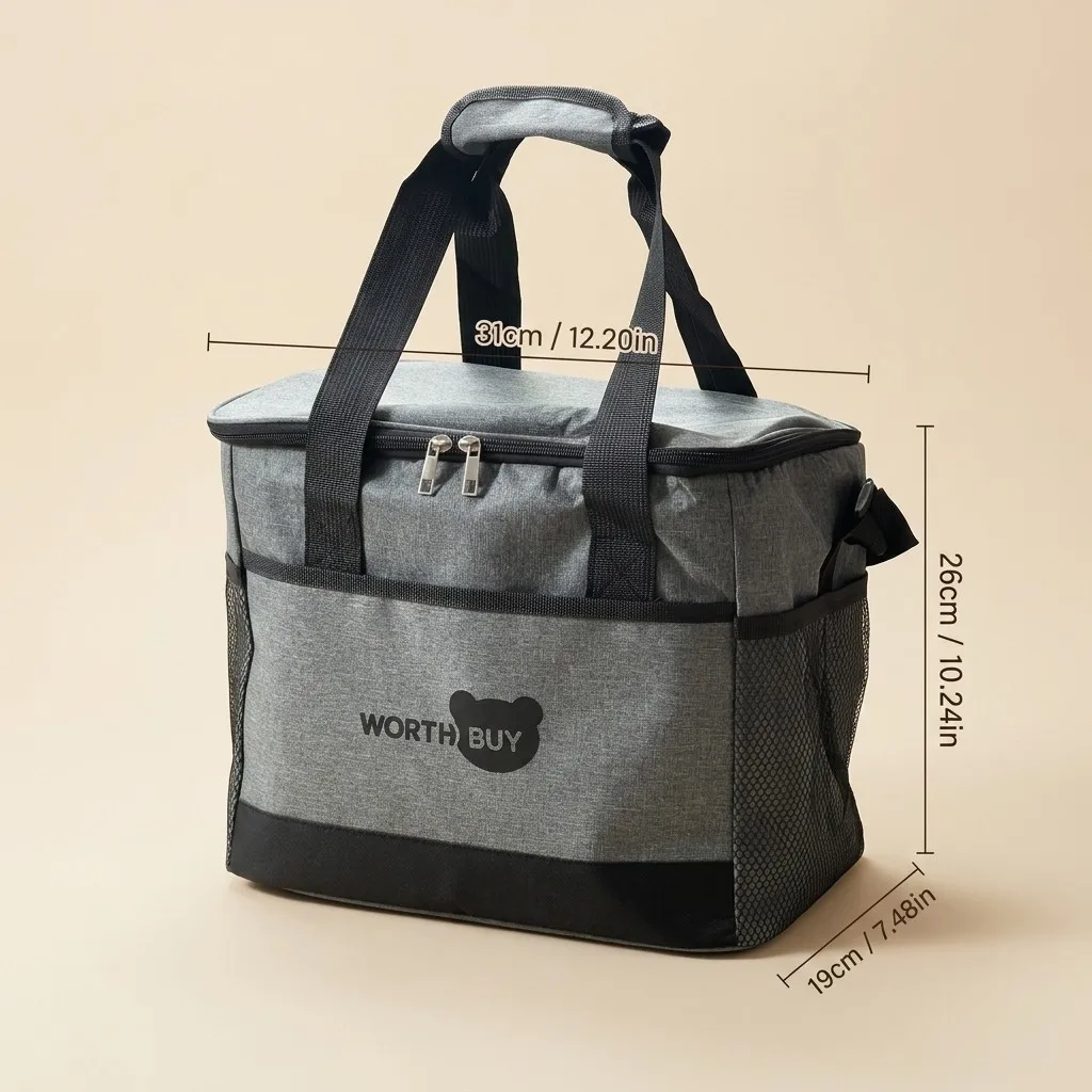 Thermische lunchtas met grote capaciteit, geïsoleerde koeltas, lekvrij Oxford, draagbare picknicktas voor mannen, vrouwen, kinderen, werk, kamperen, reizen