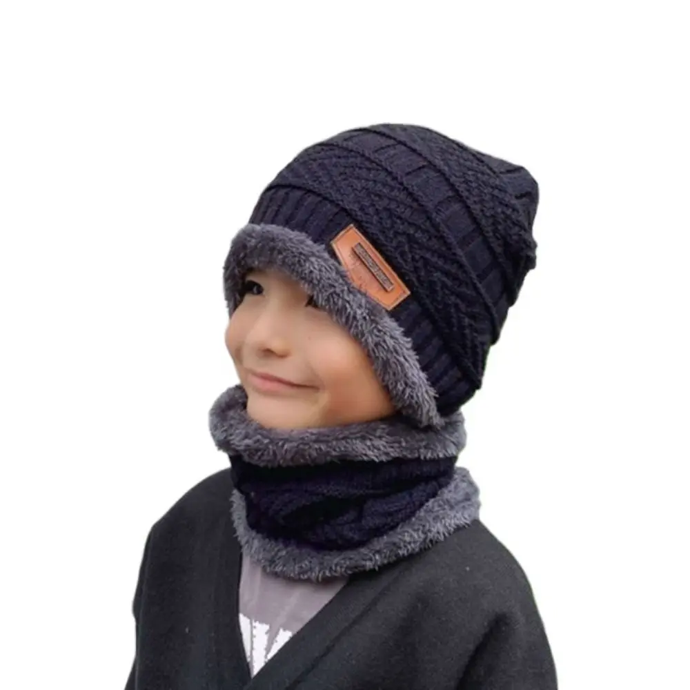 Winter Knitted Hat Children Plus Velvet Warm Scarf One-piece Cap Thickened Wool Cap Girls Ear Protection Kids Cold-proof Hat