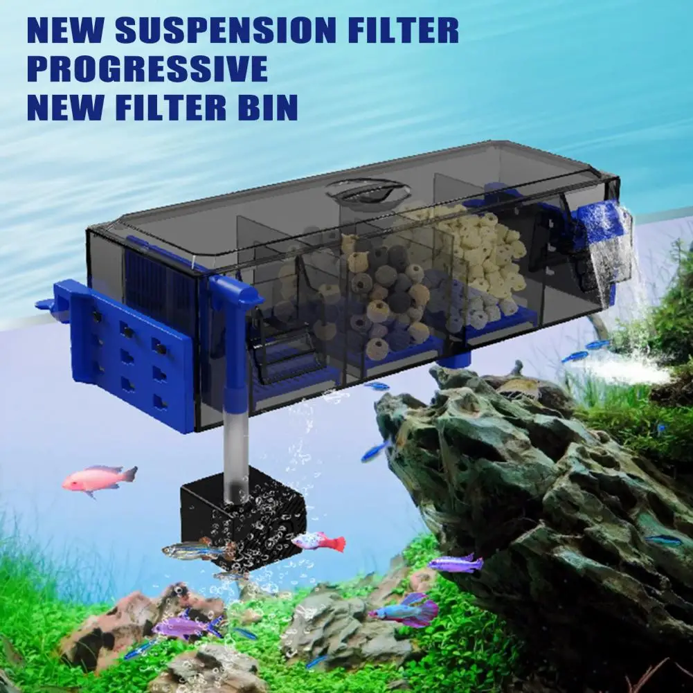 Fish Tank Filter Quiet Operation Aquarium Filter for 50L/90L Fish Tanks Multi-Layer Aquatic Filtration System with Oxygenation