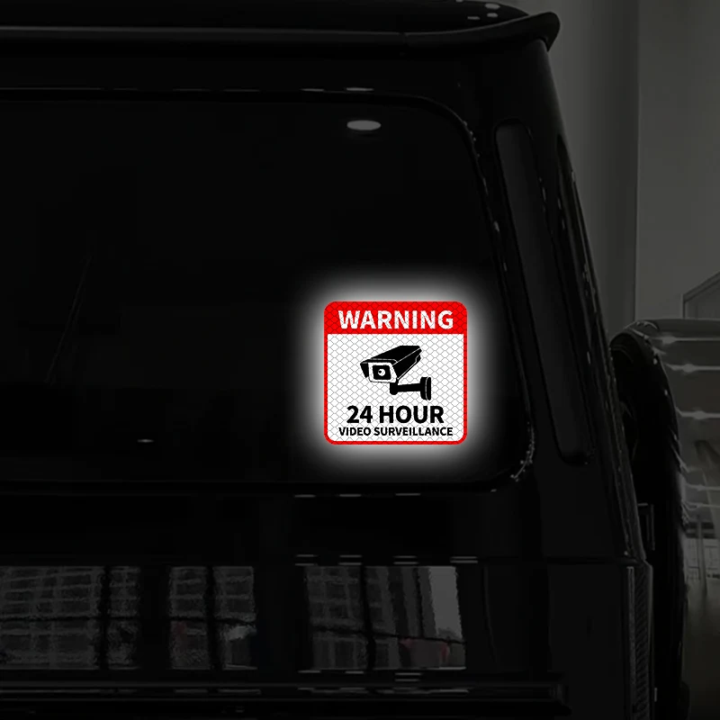 1Pc 2D Flat 24H Surveillance Reflective Vinyl Sticker,Waterproof Warning Decal For Motorcycle Scooter Window Decor, Holiday Gift