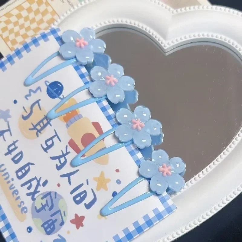 2Pcs/lot Pink Sakura Bobby Pins Hairpin Side Hair Clip Girl Women Cute Creamy Blue Flower Headwear Sweet Hairpins Ornament Gifts image 3