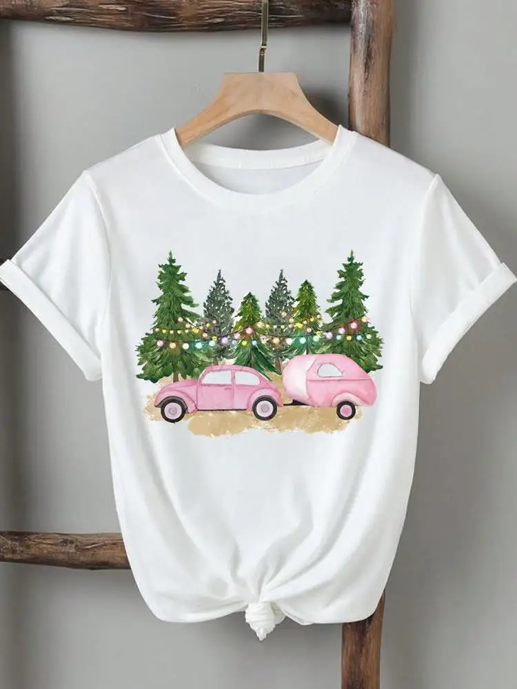 

Tee Christmas Camper Trend Festival Lovely Women Lady Printed New Year Clothing Short Sleeve T-Shirts Fashion Graphic T Top