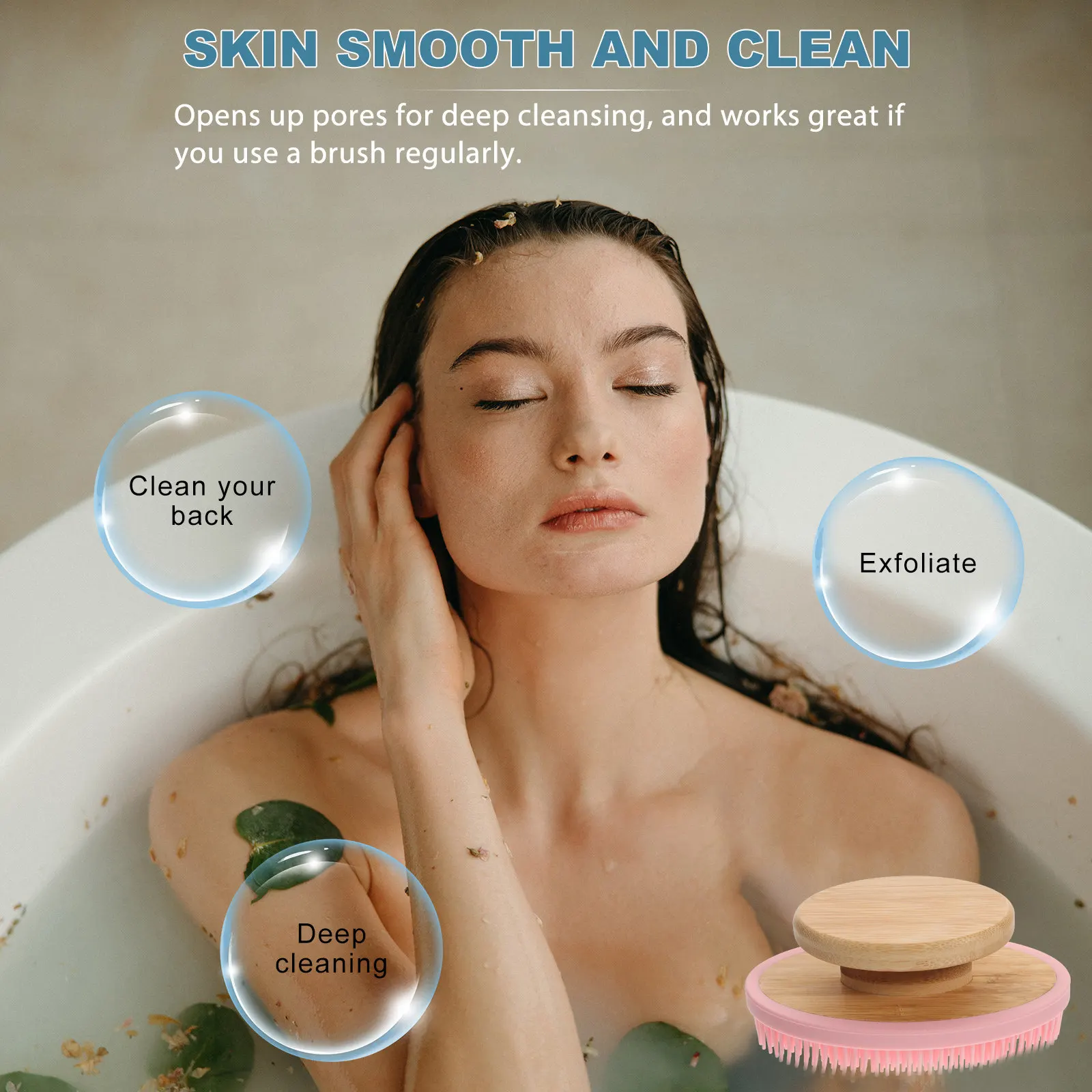 Portable Silicone Bath Brush Mild Body Scrubber Long Teeth Back Shower Brush Massager Exfoliating Showering Tool Body Cleaning