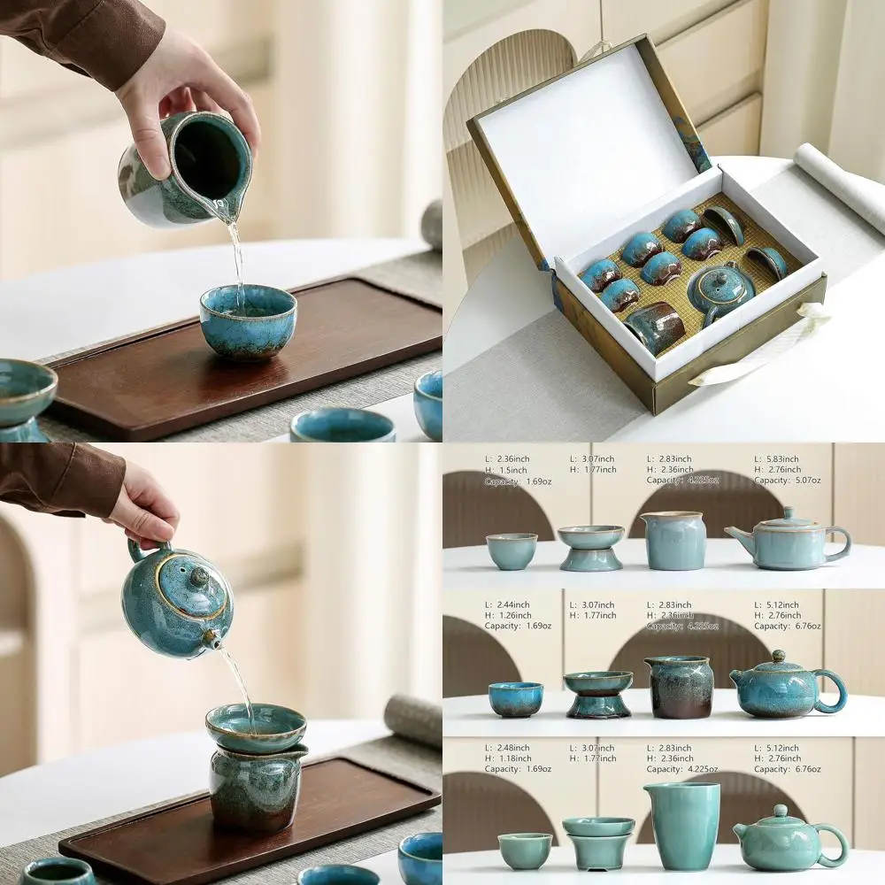 

10-Piece Blue Kiln-Changed Gongfu Tea Set with Teapot and Cups for Outdoor and Office Use