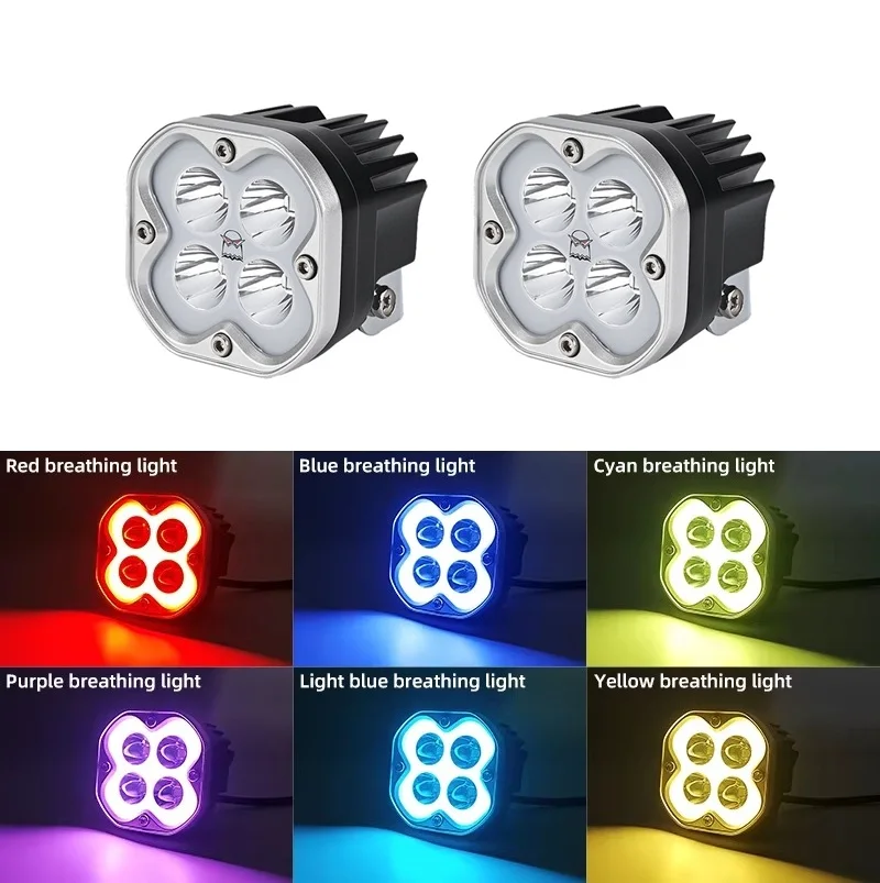 LED Driving Light Spot Beam RGB Multi Color Breathing Ambient Light Auxiliary Spotlight LED Work Lamp For Offroad Truck ATV UTV