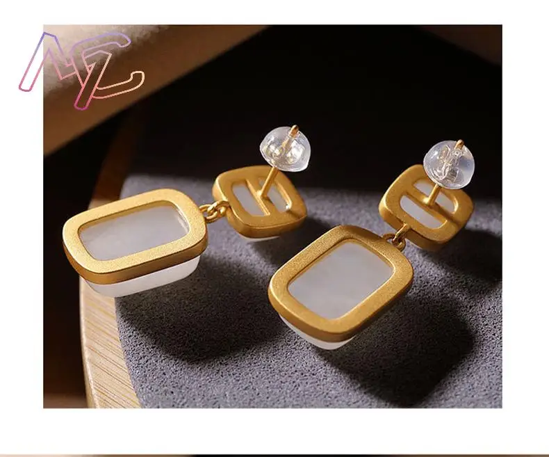 Natural Jade Earrings Gifts for Women Lucky Charm Carved Gemstone Ear Stud Designer Fashion Accessories Real Jewelry